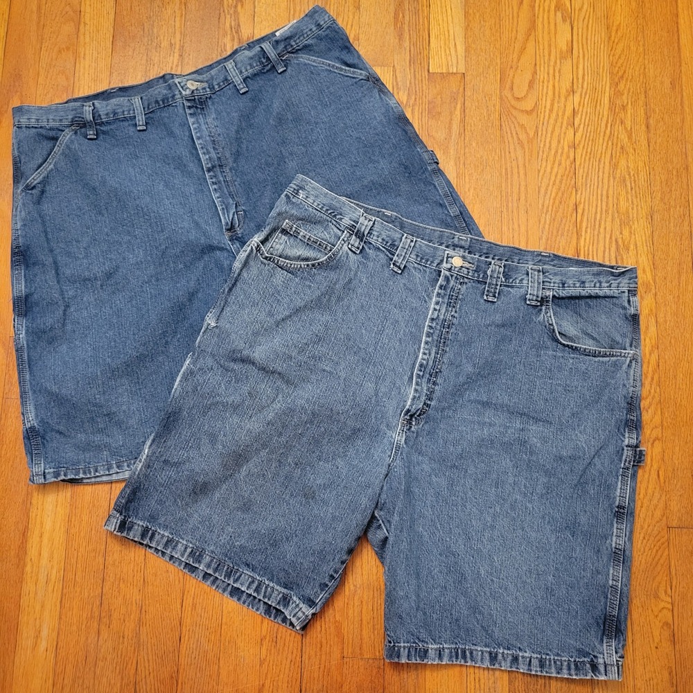 Wrangler 44 Carpenter Shorts Blue Jean Denim Utility Dad Work Summer Cargo Y2K